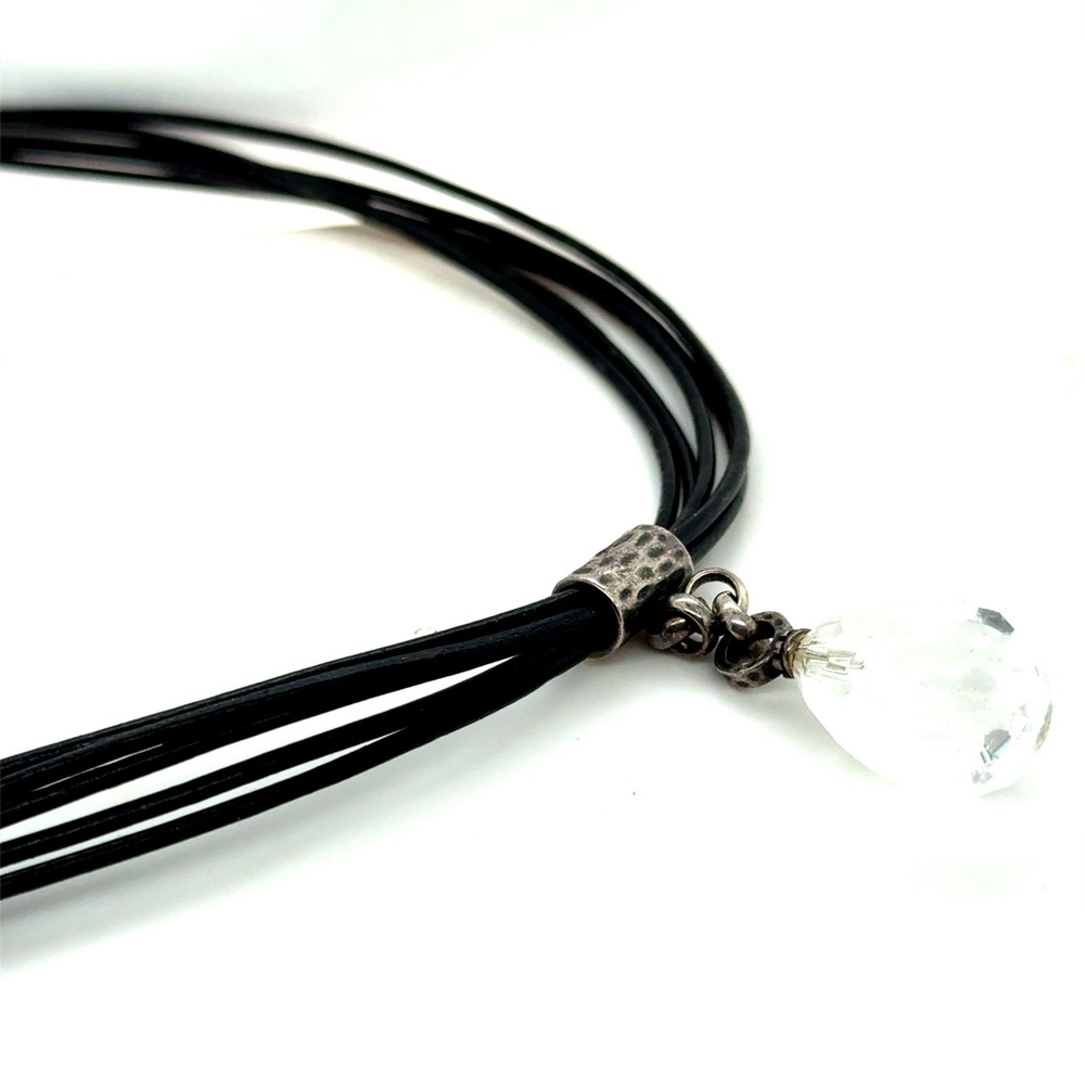 Silpada Sterling Silver Clear Crystal Teardrop Multi Strand Cord Necklace 16-19"
